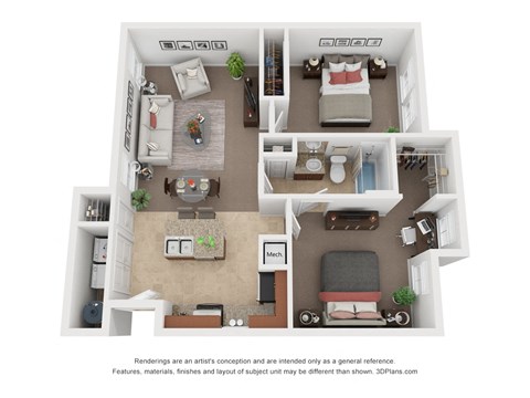 Carriage - Two Bedroom One Bath Floor Plan